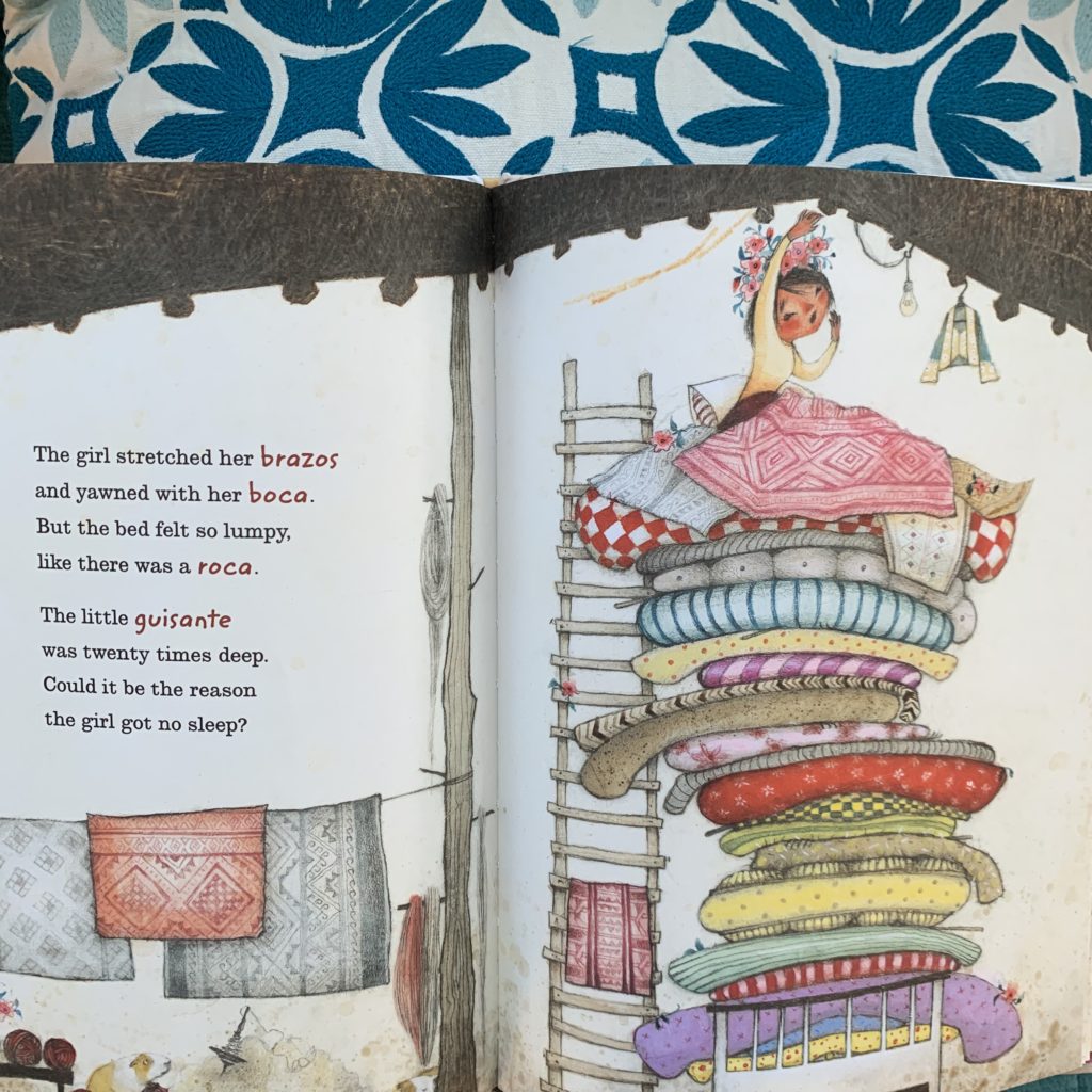 Page spread of "La Princesa and the Pea".