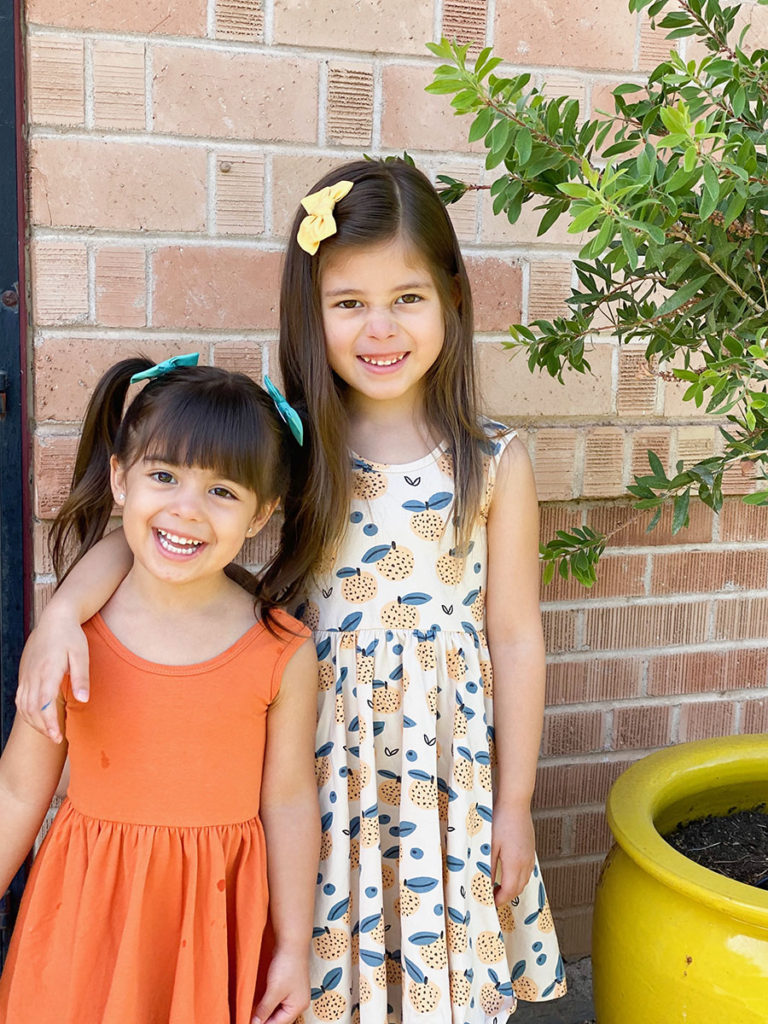 Two little girls ready for bilingual homeschool. 
